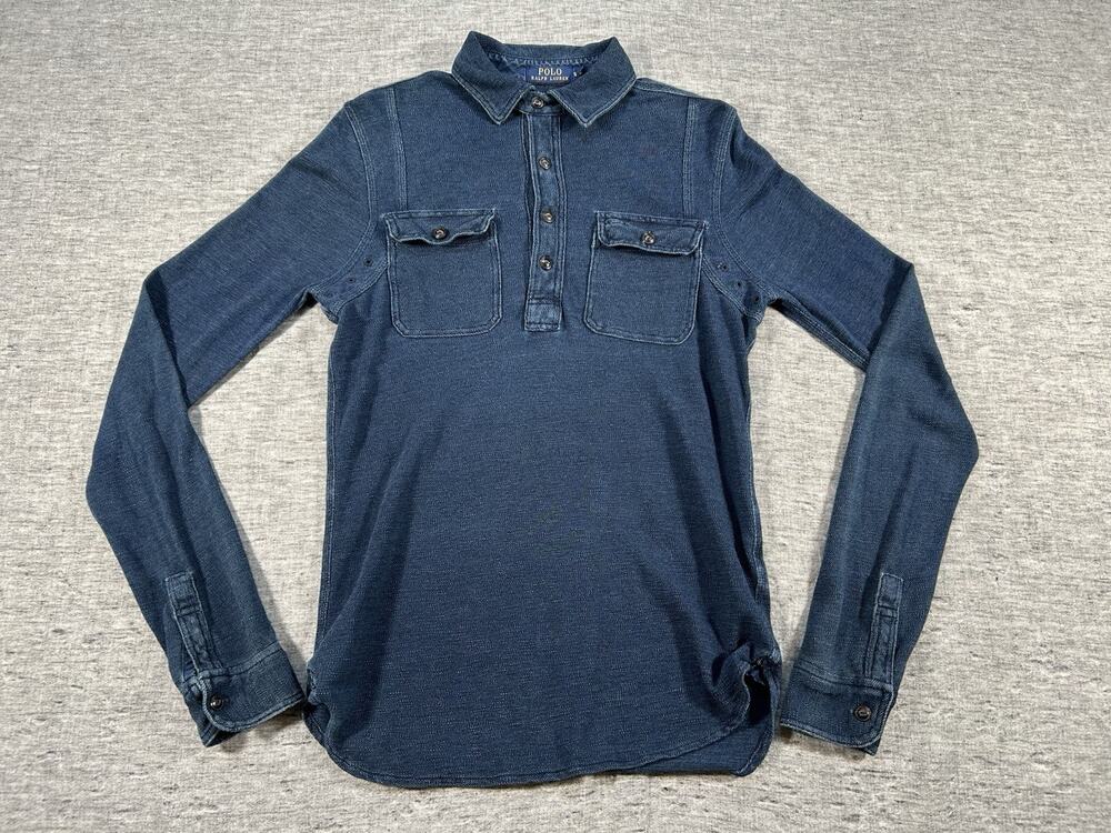 Polo Ralph Lauren Shirt Mens Small Navy Blue Knit Long Sleeve Cotton Preppy